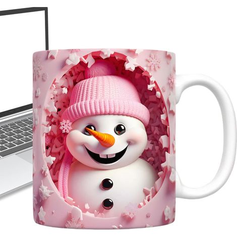 Mugs à Café de Noël Mugs En Céramique  Design 3D Bonhomme de Neige 35cl pour Vacances Thé Chocolat Cuisine Fêtes Anniversaire Femmes (1/5)