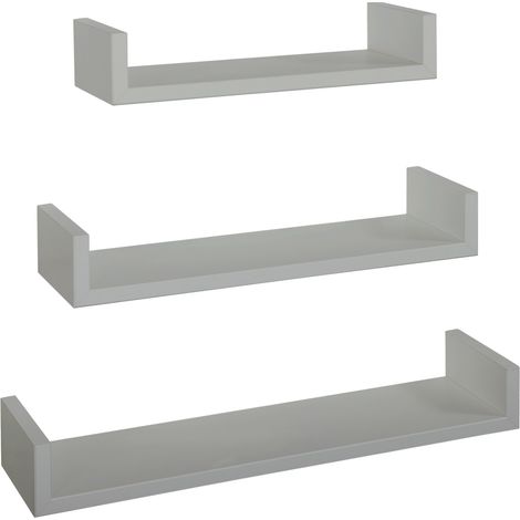Set 3 Mensole da Parete 60-50-40x15,5x8 cm in Fibra di Legno Calamita Grigio Sasso (1/5)
