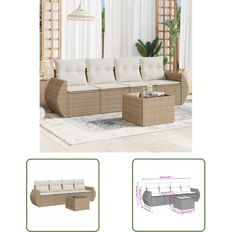 The Living Store 5-tlg. Garten-Sofagarnitur mit Kissen Beige Poly Rattan - Gartensorgsgarnitur - Lounge Set - Gartenmöbel - Outdoor Möbel - Rattan Gartenmöbel (1/3)