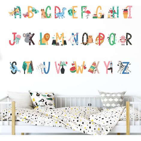 Stickers muraux décoratifs à motifs d'animaux, de plantes et de l'alphabet anglais pour chambres d'enfants. (1/5)