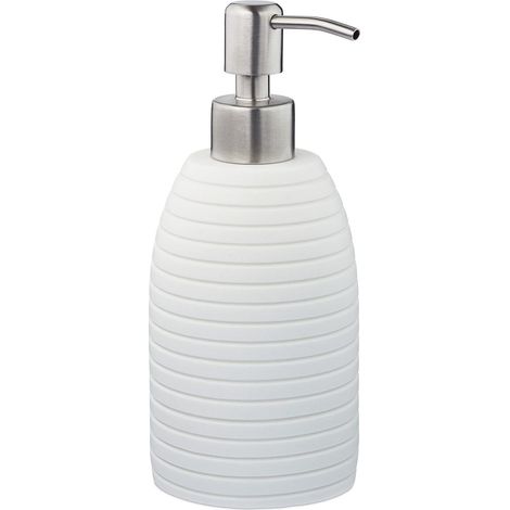 Porte-Savon Liquide, 300 ML, Rechargeable, Salle de Bain, Cuisine, Distributeur shampoing, Pompe INOX, Blanc (1/5)