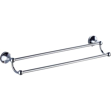 Double porte-serviettes rétro pour salle de bain - 60 cm - Double couche - En laiton (chromé) (1/5)