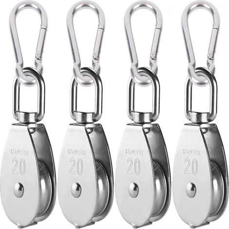 4 Poulies à crochet double, acier inoxydable 304, bloc monobloc 25mm, charge 400kg, levage industriel (1/5)