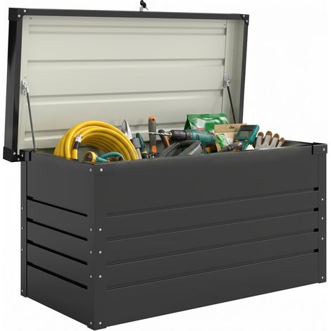 Gartenbox Metall 350L Kissenbox mit doppelwandig Deckel 120 x 61 x 62 cm Wasserdicht Abschließbar Grau