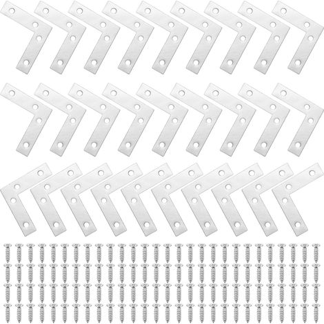APEX 28 Pièces Équerres Plates 90° 60x60mm en Acier Inoxydable, Connecteurs d'Angle Métalliques pour Meubles, Tables, Chaises + Vis Incluses (1/5)