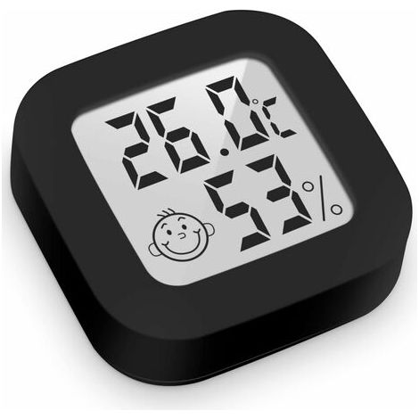 LaBlanc - Mini termometro igrometro digitale ad alta precisione per interni, monitor di temperatura e umidità, indicatore del livello di comfort (4,3 cm x 4,3 cm, nero, 1 pz)