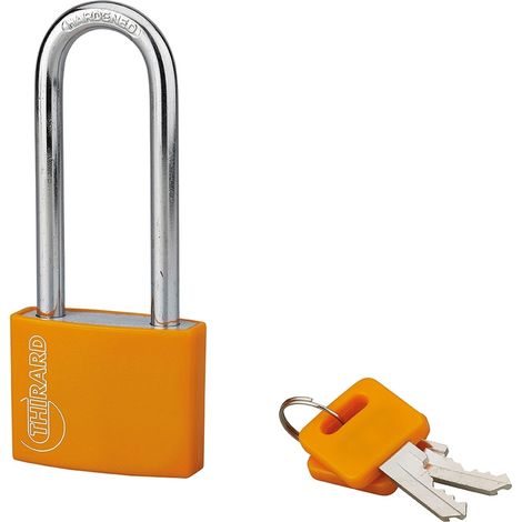 Lucchetto Maxium color 40mm arco alta 63mm acciaio temprato, arancio, corpo alluminio, 2 chiavi - THIRARD