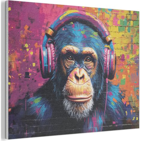 Acoustic Felt Wall Art Graffiti - Chimpanzee - Street art - Headphones - Monkey 80x60 cm (1/5)