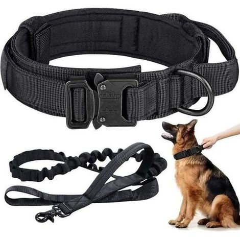 Collier pour chien - réglable tactiquement - cordon de traction pour chien - boucle métallique - Ensemble Collier - noir - XL (1/4)