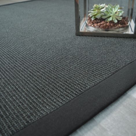 Tapis sisal Yucatan noir - Ganse coton noire - 200 x 200 cm (1/3)