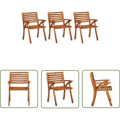 INLIFE Chaises de jardin 3 pcs Bois d'acacia solide (1/5)