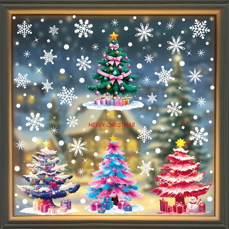 Autocollants de Noël pour fenêtres : Père Noël, sapin de Noël, flocons de neige, décoration festive, autocollants statiques pour vitres - [Quatre combinaisons] 545+546+548+552