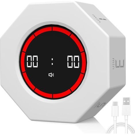 Minuteur Visuel Rechargeable,Timer de Retournement par Gravité, Pomodoro Timer Compte à Rebours de Réglage du Volume,Minuterie à Utiliser Lors de l'apprentissage, Fitness, Cuisine (Blanc) (1/5)