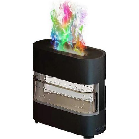 Luftbefeuchter mit simulierter Flamme, farbenfrohem Regen-Feuer-Aroma-Diffusor, Schwarz