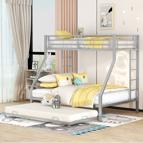 Letto a castello con letto estraibile 204x145x160 cm, scale su entrambi i lati, struttura in metallo, argento (1/5)