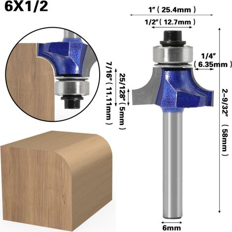 Fraise à angle rond professionnelle Jincheng, fraise à chanfreiner, fraise à angle droit, fraise à bois, tête de fraise pour machine à rogner, fraise à chanfreiner en R (Couteau à angle rond professio (1/5)