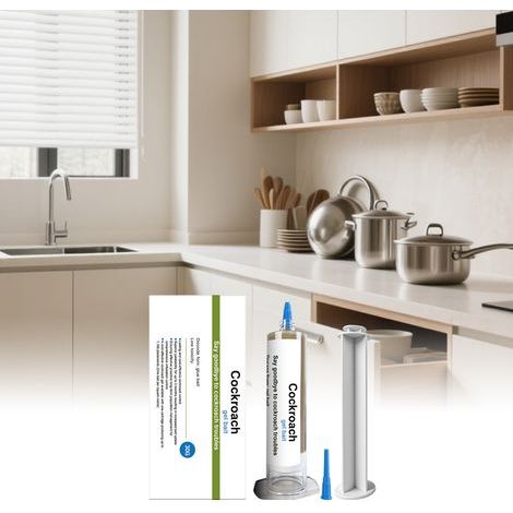 Appât en gel anti-cafards avec distributeur à embout fin, idéal pour les cuisines, salles de bains, garages et autres recoins de la maison. Attire les cafards sans odeur forte, pratique et durable. --