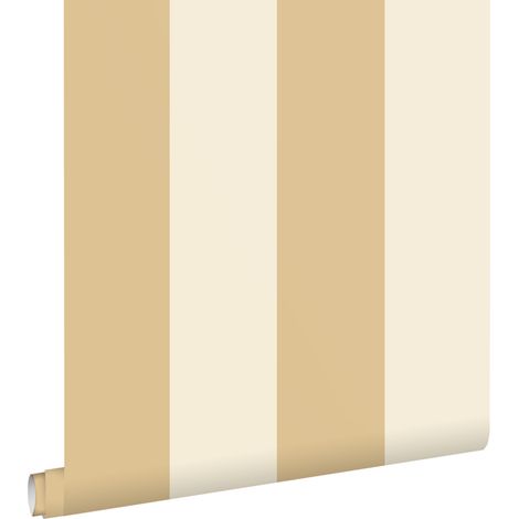 papier peint à rayures beige et jaune ocre - ESTAhome