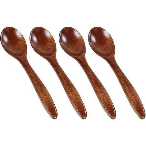 Set mit 4 Naturholzlöffeln, 14 cm, kreative Honiglöffel zum Umrühren von Kaffee, Geschirr – 14 x 3 x 1 cm (1/4)