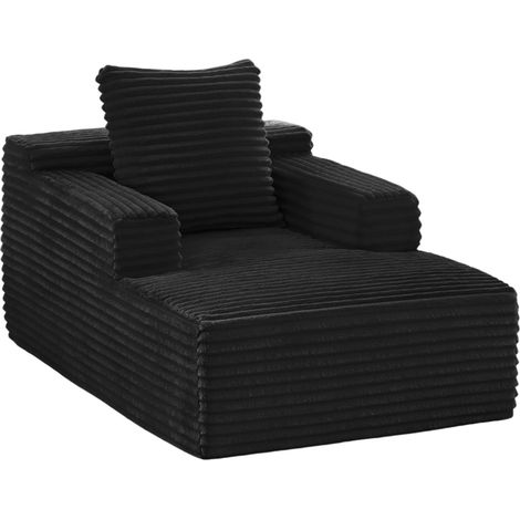 Canapé chaiselongue convertible en velours côtelé noir, sans montage, confortable et compact, pour salon, bureau ou petit appartement moderne - CHICFURN (1/5)