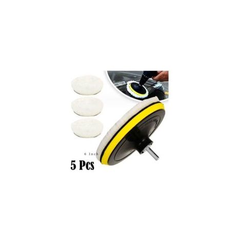Set mit 5 150-mm-Wollpolierpads, Polierscheiben, Polierschwämmen, Autopolierset mit M14-Bohrer zum Polieren, Schleifen und Wachsen – Crezuo (1/4)