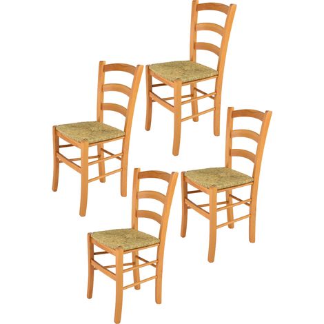 Tommychairs - Set 4 sedie modello Venice per cucina bar e sala da pranzo, robusta struttura in legno di faggio color miele e seduta in paglia (1/5)
