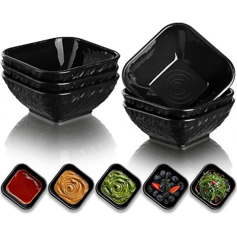 Bols à Sauce Bols à Trempette en Plastique Noir Assiettes à Texture Pierre Mini Bols pour Apéritifs Condiments pour Sauce Ketchup Vinaigre BBQ (1/5)