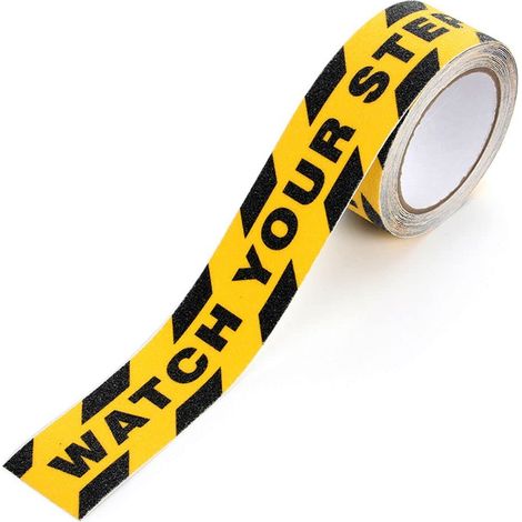 Rutschfestes Bodenmarkierungsband aus PVC, Gefahrenwarnband für Lagerhallen, Farbe: „Watch you step“, Größe: 5 cm x 5 m