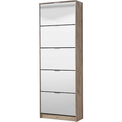 Scarpiera Dentro, Mobile Portascarpe 10 Ripiani, 10 Vani, 5 Ante, 67x28x191.5h cm Marrone Rovere Grigio