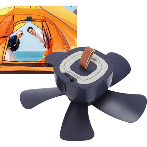 Mini ventilateur de plafond pour tente de camping, ventilateur électrique avec télécommande sans fil, mini ventilateur portable, prise USB, bleu. (1/5)
