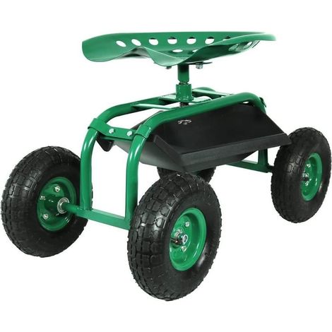Varan Motors – Siège de jardinage TC4501A – Chariot de jardin 150kg – Siège pivotant 360° et réglable – Roues pneumatiques tout-terrain