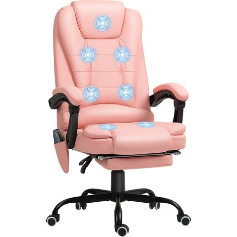JSSEVN - Ergonomischer Massagesessel mit 7 Vibrationspunkten, verstellbarer Fußstütze und Lendenwirbelstütze, bis 120 kg – Design aus rosa Kunstleder (1/5)