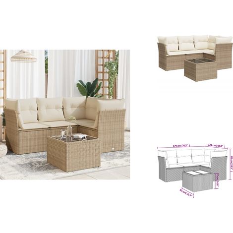 5-tlg. Garten-Sofagarnitur mit Kissen Beige Poly Rattan - Gartenmöbel Set - PE-Rattan Möbel - Outdoor Sofa - Lounge Set - Esstisch (1/3)