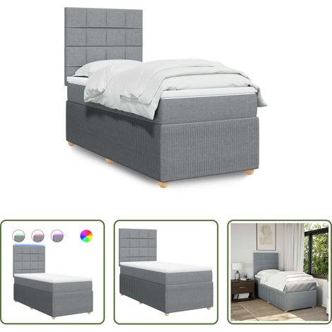 vidaXL Sommeil réparateur - Sommier à lattes de lit avec matelas Gris clair 100x200cm Tissu (1/5)