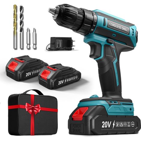 Perceuse Visseuse Sans Fil avec 2 Batteries, Perceuse Devisseuse Sans Fil 20V, Couple Max 42Nm, Visseuse Devisseuse 2 Vitesses LED, Compatible avec Batteries 20V, 25+1 Couple, 10mm Mandrin (1/5)
