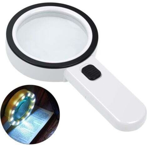 High-power illuminated magnifying glass, distortion-free magnifying glass with LED light and glass lens