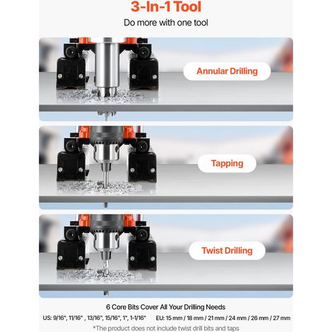 Perceuse Magnétique 1400 W, Perceuse à Colonne 10000 N, Diamètre d'Alésage 50 mm, Vitesse 0-850 tr/min, Sens de Rotation Réversible… (1/5)
