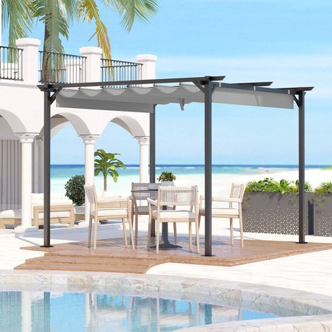 2.4Mx2.4M Outdoor Retractable Pergola with Canopy Patio Metal Shelter for Garden Lawn Grey