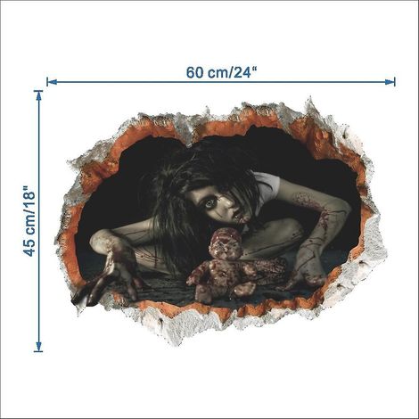 un Autocollant Mural 3d Effrayant, 60 Cm 45 Cm Chambre Salon Dcoration Mur Bris Femme Fantme Tanche Amovible Stickers Muraux