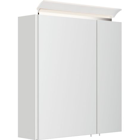 Spiegelschrank 60cm inkl. Design LED-Lampe und Glasböden weiss hochglanz