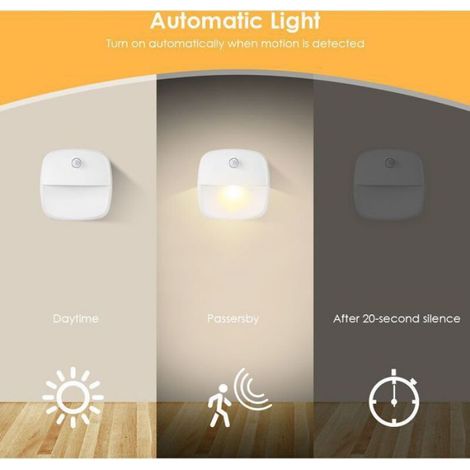 Lumiere Détecteur de Mouvement Interieur, Lampe Detecteur de Mouvement Pile, Veilleuse LED automatiquel pour Chambre, Cuisine, Coul (1/4)