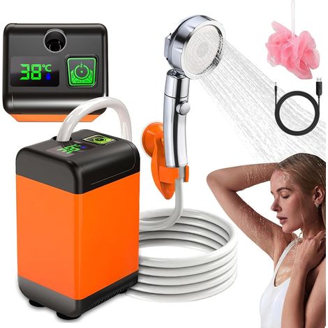Douche portable électrique 7800mAh – Affichage intelligent de température – Pomme de douche réglable – Ventouse pour fixation stable