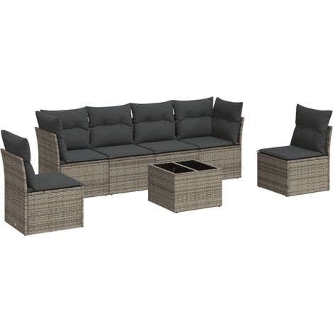 Maison Exclusive - 7-tlg. Garten-Sofagarnitur mit Kissen Grau Pol