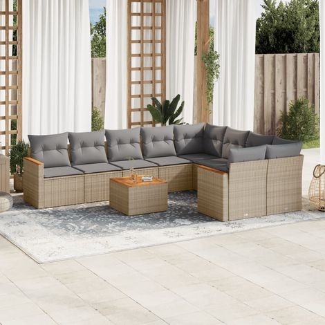 10-tlg. Garten-Sofagarnitur mit Kissen Beige Poly Rattan vidaXL (1/5)