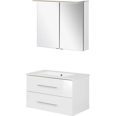 Fackelmann B. Perfekt Badmöbel Set 3-teilig, 80 cm, Weiß, LED-Spiegelschrank-09832 (1/5)