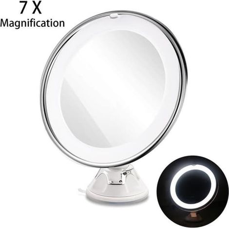SABIR-(Blanc) Miroir de maquillage de voyage RUIMIO avec loupe réglable x7, éclairage LED et ventouse puissante. (1/4)