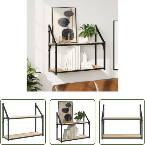 Holzregal -  2-stöckiges Wandregal Sonoma-Eiche 60 x 21 x 51 cm Holzwerkstoff (1/5)