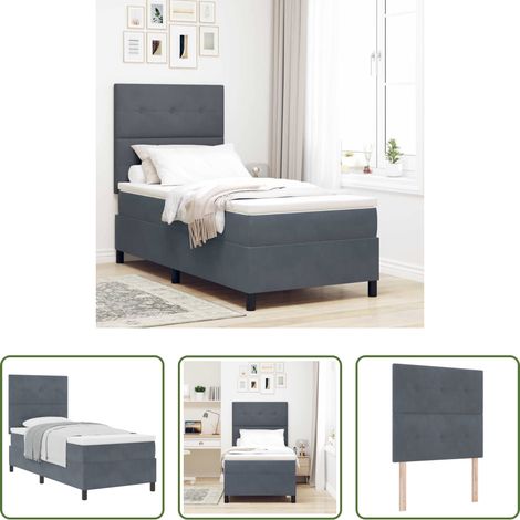 vidaXL Holzrahmen - Boxspringbett mit Matratze Dunkelgrau 90 x 200 cm Samt (1/5)