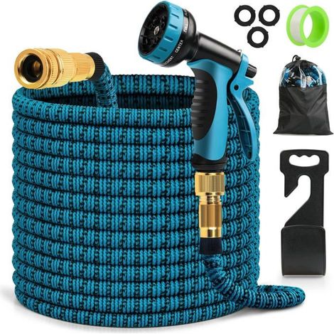 Ecleanfy - AIMOONSA Tuyau d'arrosage extensible 15 m avec pistolet 10 fonctions et raccords laiton 1/2-3/4 (1/5)