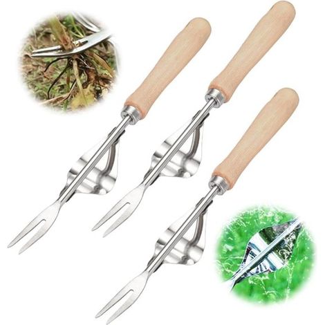 Desmalezador manual genérico de acero inoxidable mango de madera: de jardinería cavar, juego de 3 piezas (1/5)